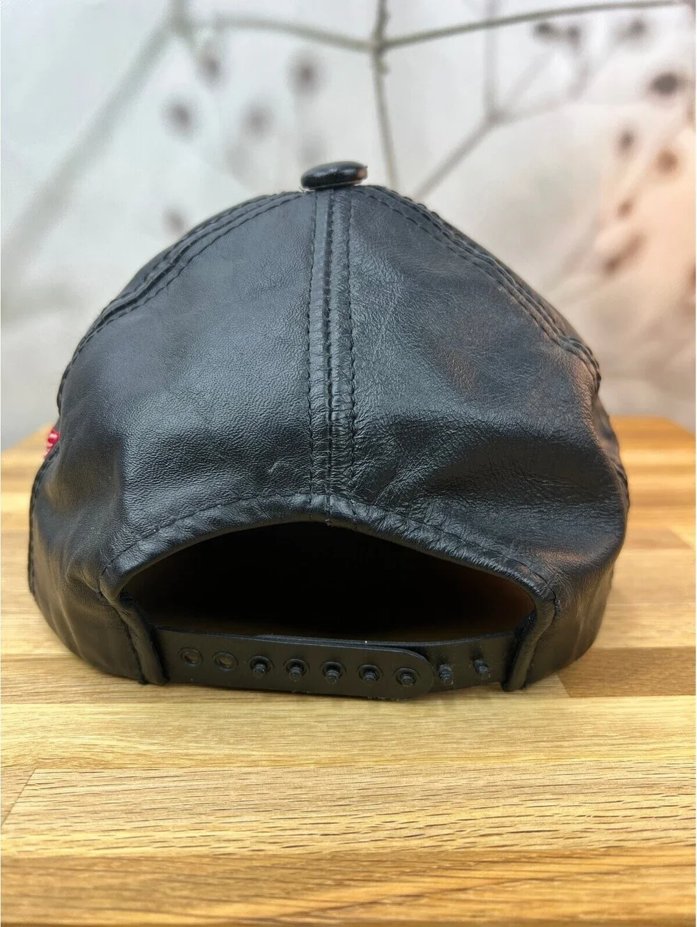 Vintage Detroit Red Wing black Leather Embroidered